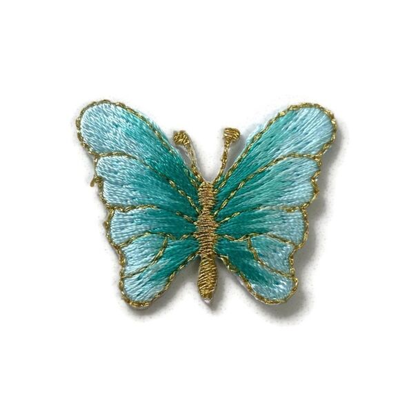Small Aqua Butterfly Embroidered Patch - Picture 1 of 3